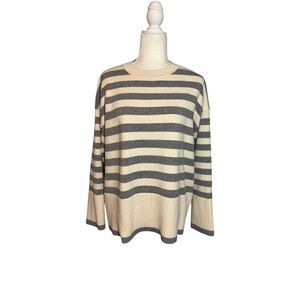 Zara boxy cut cream and gray striped crewneck sweater - L